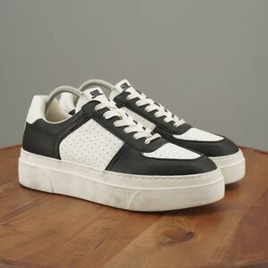 Steve Madden Womens Ledge Platform Sneakers Shoes Black White Leather 10M